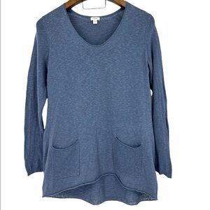 Purejill Linen blend  long sleeve V-neck Blue top SZ M